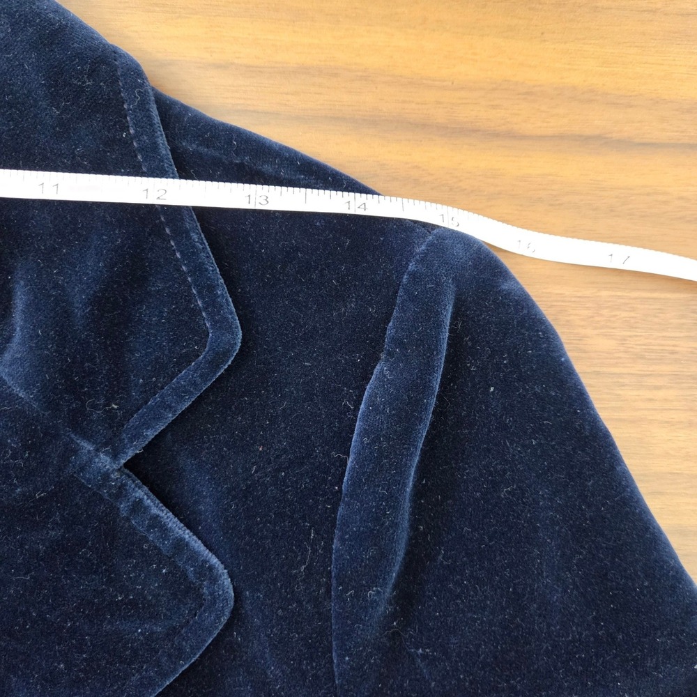 Vintage Velvet Double Breasted Blazer Peak Lapel‎ Dark Academia Navy Blue - Picture 8 of 9